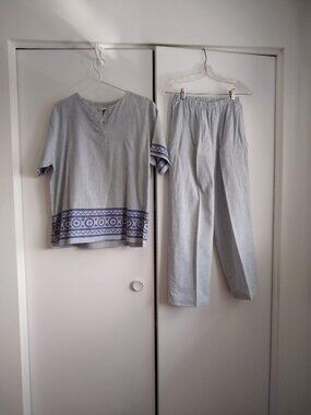 vintage 80s batik pattern pant and top matching set